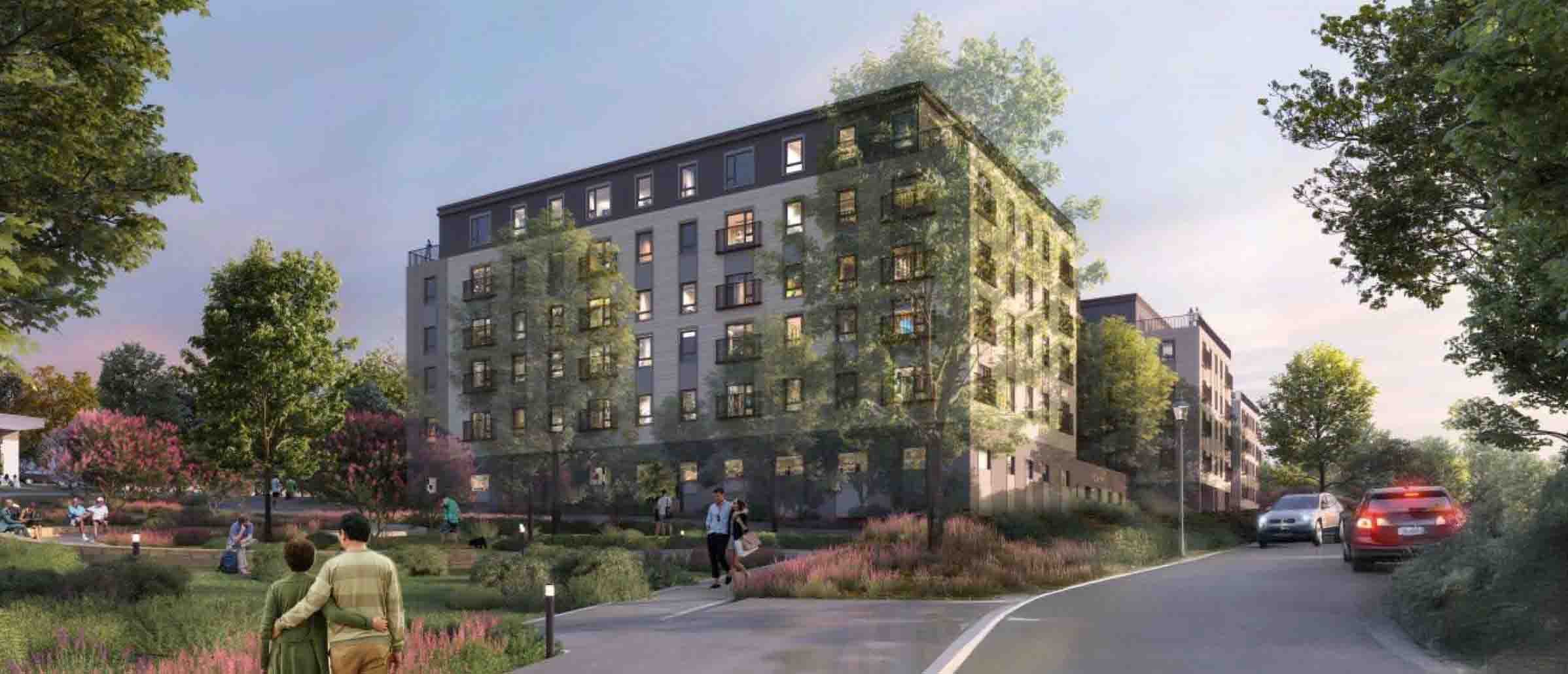 Planning Board Reviews Updated Nordblom Housing Plans, Orders Traffic Peer Review 8 render from great meadow looking north